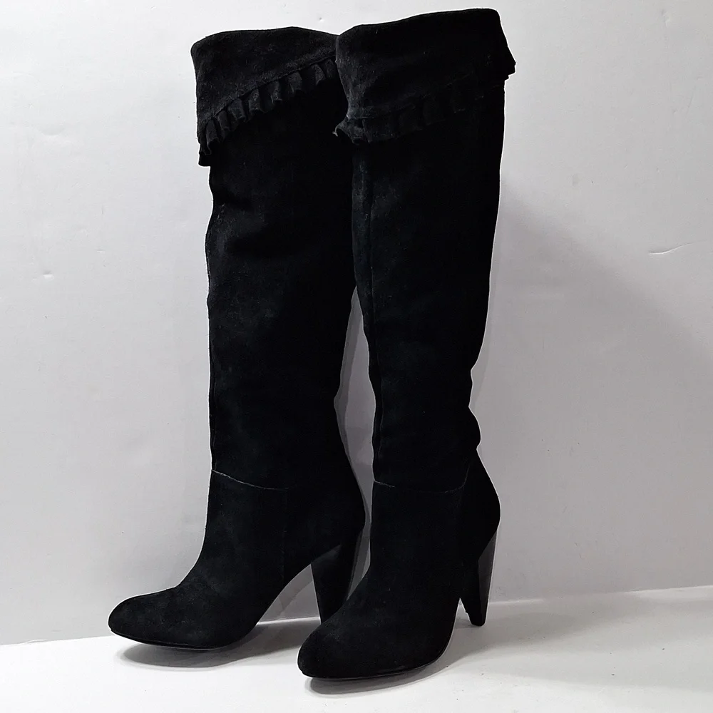 BCBGeneration Black Suede Leather Whimsigoth Over The Knee Boots Size 5.5B